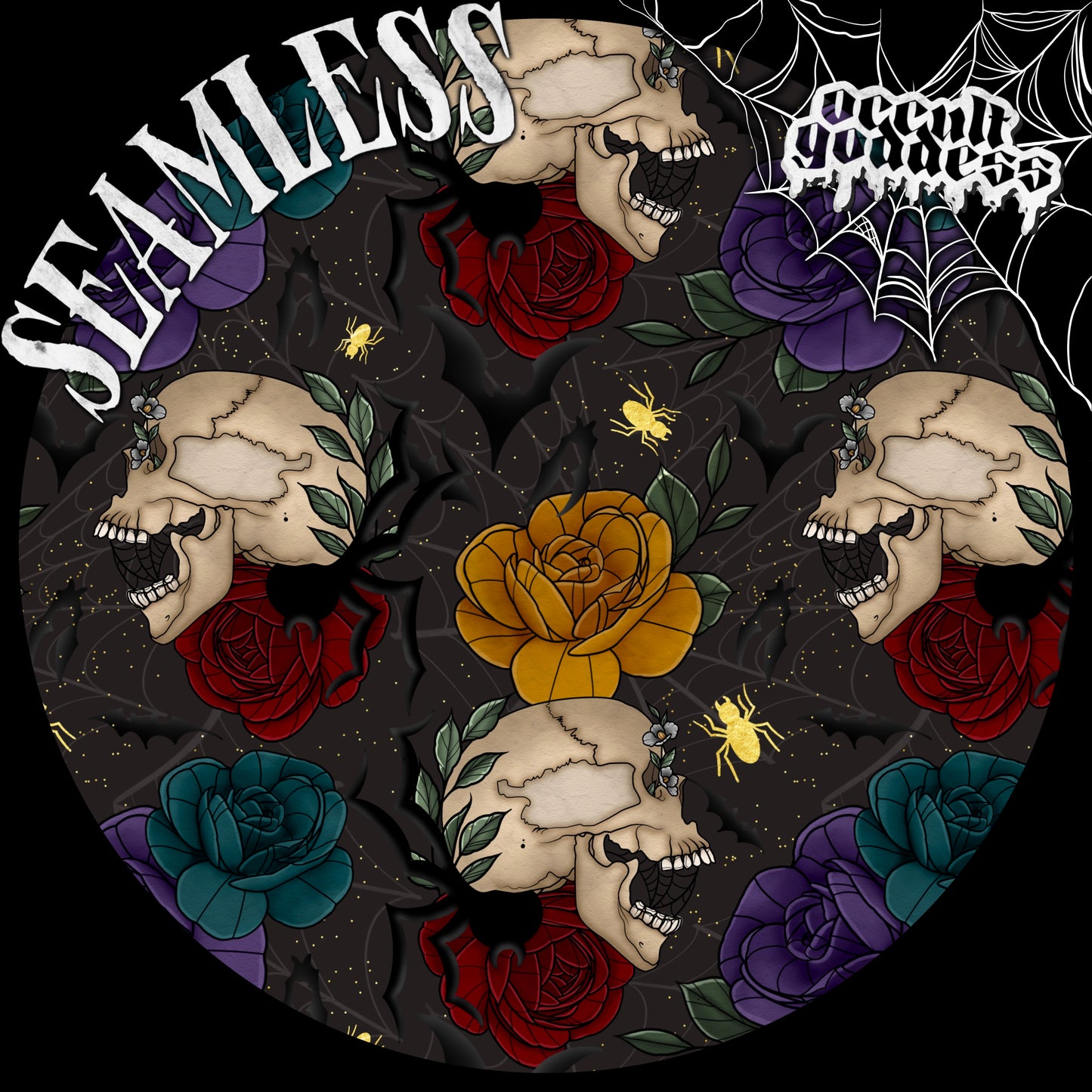 Floral Spider Skeleton Seamless